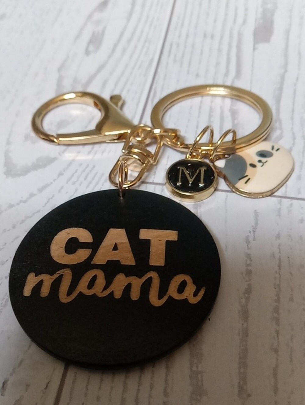 Cat Mama Black and Gold Keychain for Cat Lovers - Picture 2 of 3